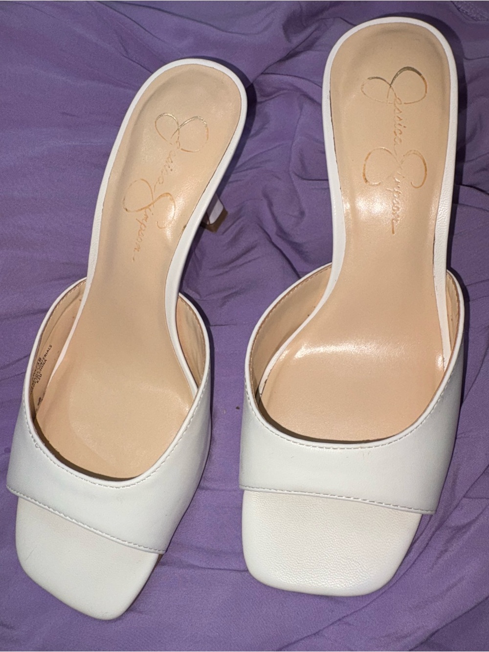 Jessica Simpson Cream Square-Toe Slide Mules